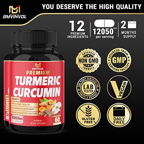 (2 Packs) Premium Turmeric Curcumin Supplement 12050mg with Ginger, Apple Cider Vinegar BMVINVOL uk supplements