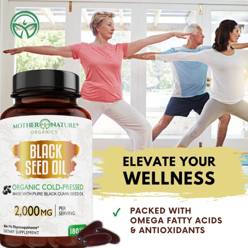 Organic Black Seed Oil Capsules - 3 Month Supply - 180 Count (2000mg Per Serving) Mother Nature Organics Superfoods for Organic Living uk supplements
