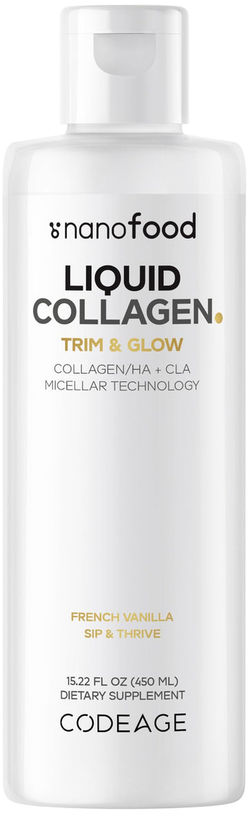 Codeage Liquid Collagen Supplement Vanilla Flavor, Beauty Trim & Glow Liposomal Collagen Peptides, CLA Conjugated Linoleic Acid, Hyaluronic Acid, Vitamin E, Hydrolyzed, Non-GMO, 15.22 fl oz Codeage uk supplements