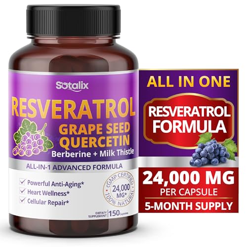 Resveratrol 24,000mg with Grape Seed + Quercetin Berberine + Milk Thistle Powerful Anti SOTALIX SUPPLEMENT uk supplements