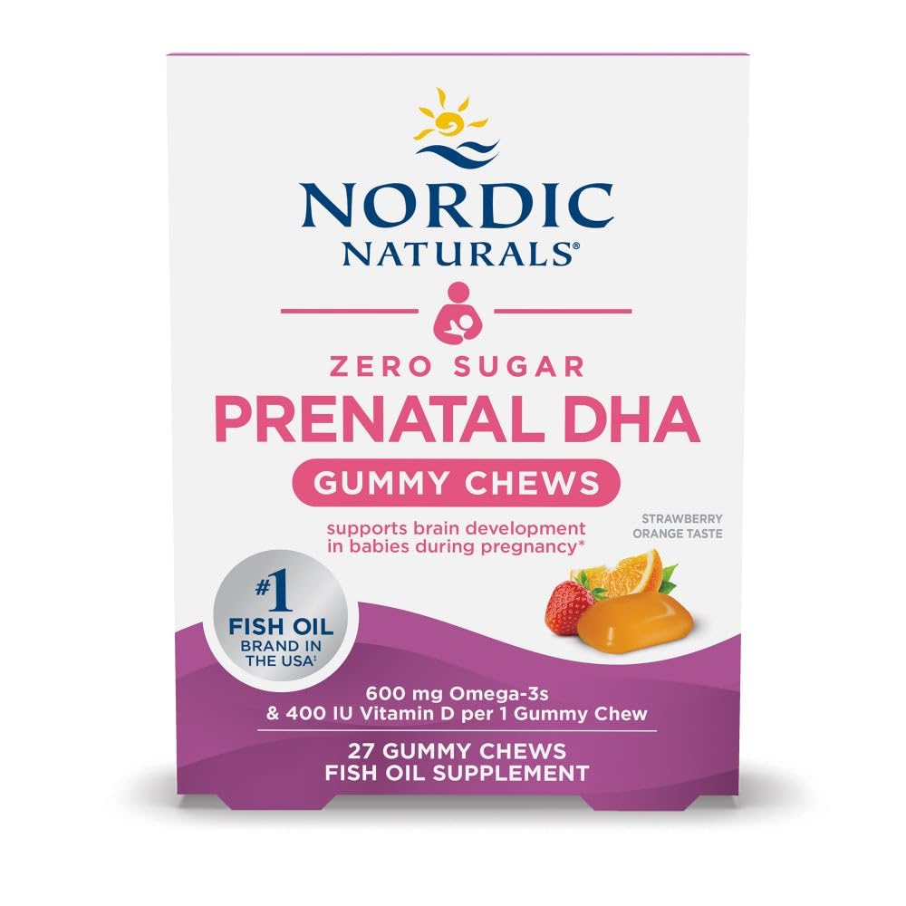 Nordic Naturals Zero Sugar DHA Prenatal Vitamin Gummies, Strawberry Orange Flavor - 27 Gummies - Supplements for Pregnancy - 600 mg Omega-3 Fish Oil and 400 IU Vitamin D3-27 Servings Nordic Naturals uk supplements