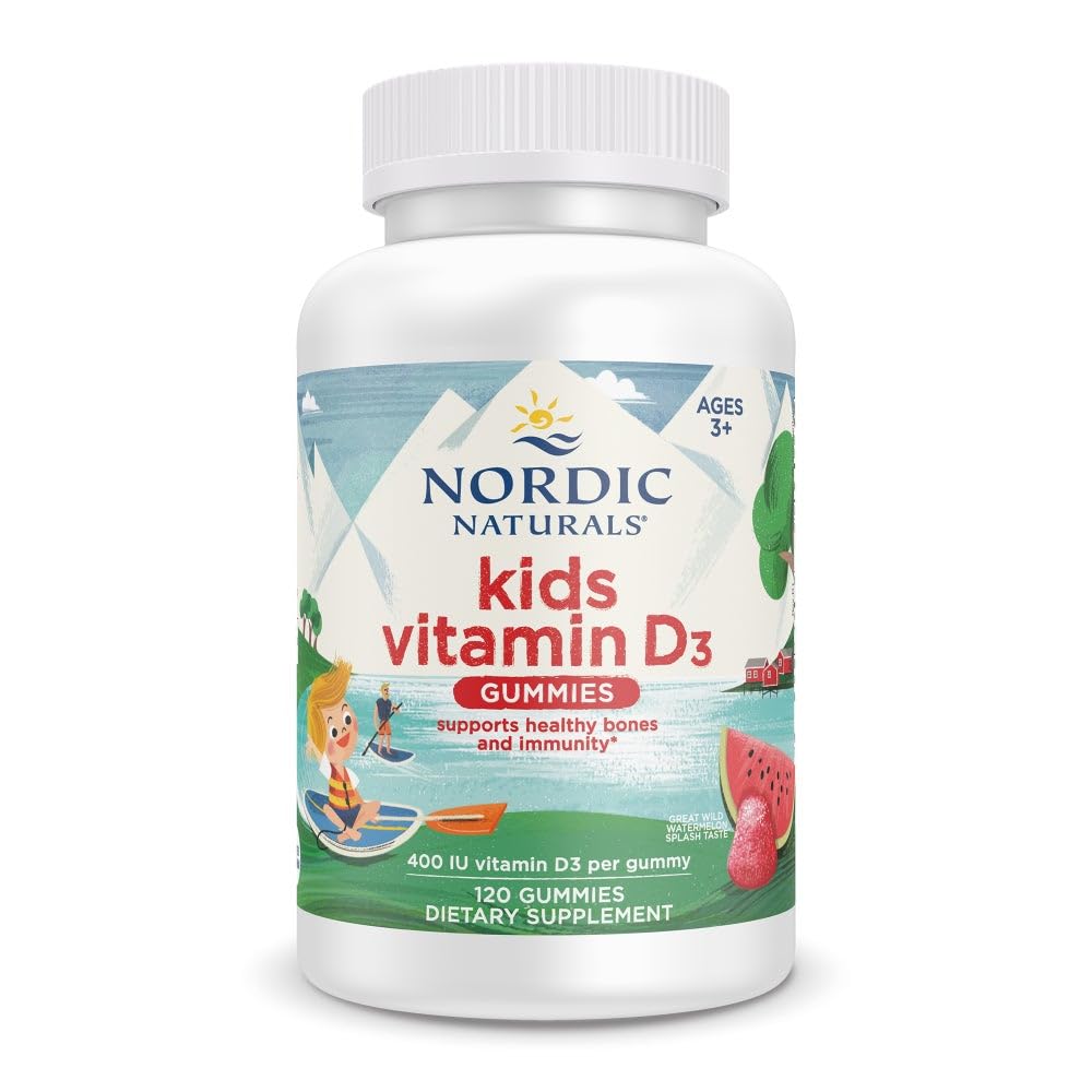 Nordic Naturals Vitamin D3 Gummies Kids, Wild Watermelon Splash - 120 Gummies - 400 IU Vitamin D3 - Bone Health, Healthy Immunity - Non-GMO, Vegetarian - 120 Servings Nordic Naturals uk supplements