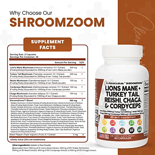 Lions Mane 3000mg 20in1 Mushroom Supplement with Turkey Tail 2000mg Clean Nutraceuticals uk supplements