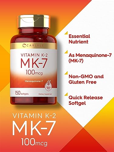 Carlyle Vitamin K2 Supplement 100mcg | K2 MK7 | 150 Softgels | Non-GMO Carlyle uk supplements