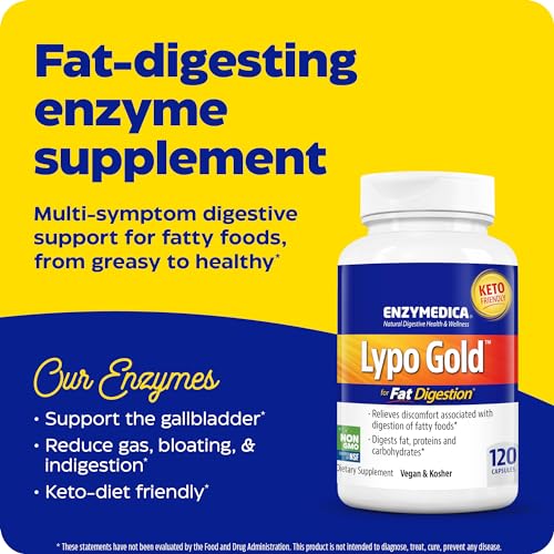 Enzymedica Lypo Gold, Digestive Enzymes for Fat Digestion, Offers Fast Acting Gas Enzymedica uk supplements
