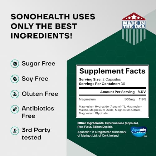 Spectrum 5 Magnesium Complex for Women & Men | Patented Aqua-Ionic® 5X Absorption Technology | 500mg Glycinate, Citrate, Malate + 72 Trace Minerals | Deep Sleep, Leg Cramp Relief & Calm | Non-Laxative SonoHealth uk supplements