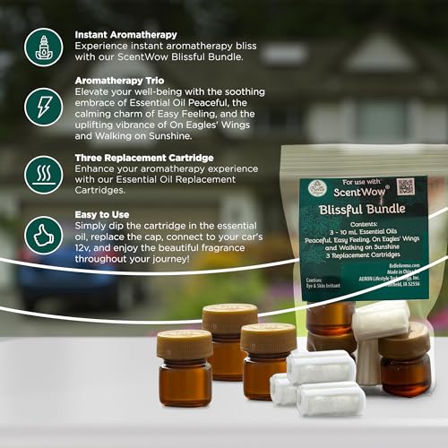 ScentWow® Aromatherapy Car Diffuser Refill Essential Oil Bundle with Three Refill Pads and 10ml Bottles Belle Aroma uk supplements