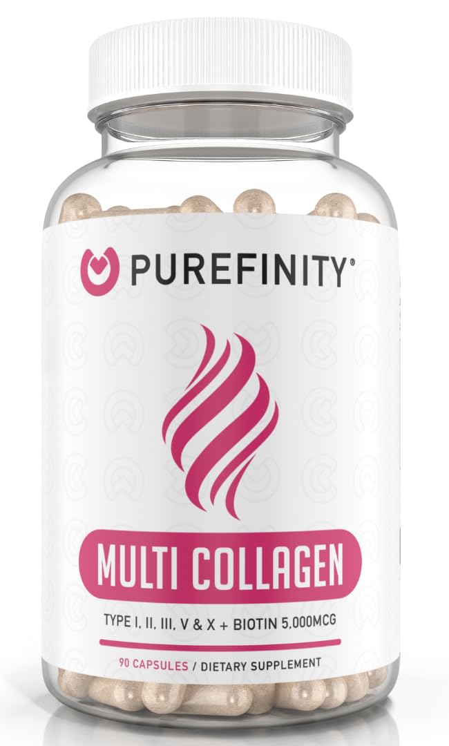 PUREFINITY Collagen Peptides for Women – Type I, II, III, V & X with Biotin & Hyaluronic Acid, Supports Healthy Skin, Bones, Hair & Nails – Non-GMO, Grass-Fed (90 Capsules, 1 Month Supply) PUREFINITY uk supplements
