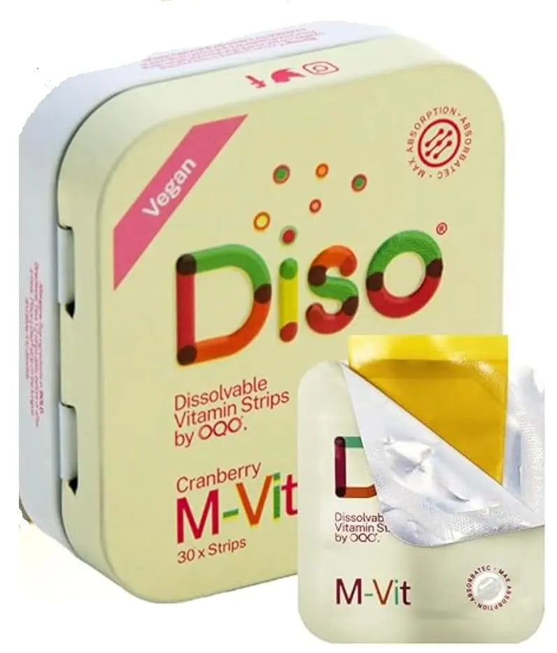 DISO - M-VIT - Fast-Dissolving Multivitamin Oral Strips, Cranberry Flavor, Vegan, Sugar Free, Gluten Free, Individually Wrapped DISO uk supplements
