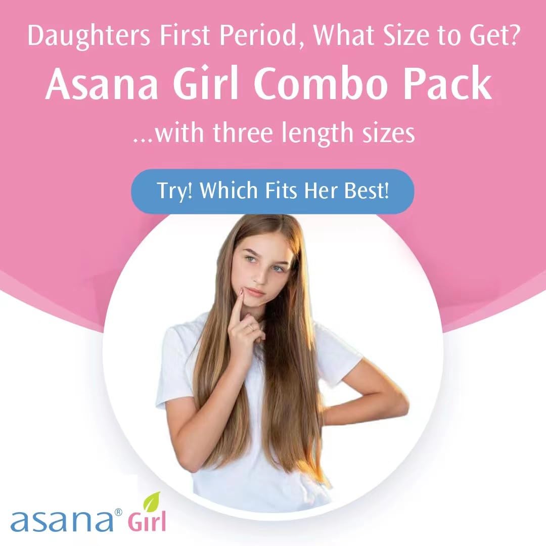 Asana Natural Teen Period Pads Combo Pack (Mini, Mini Long, Liner, and Women Reg - Chlorine Free Asana uk supplements