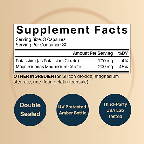 Potassium Magnesium Supplement – 200mg + | 240 Capsules Easily Absorbed Citrate NatureBell uk supplements