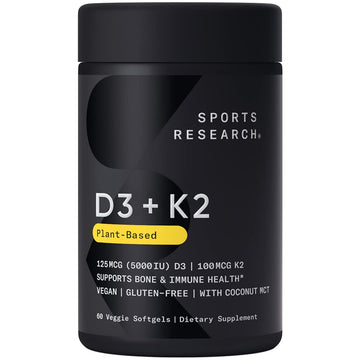 Sports Research Vegan Vitamin D3 + K2 Supplement with Organic Coconut Oil - 5000iu Sports Research uk supplements