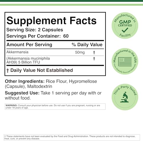 Akkermansia Probiotic and Postbiotic (Increases GLP-1 Production) 120 Capsules, 50mg per Serving (Third Party Tested to 5 Billion TFU per Serving, 50 Billion CFU per Gram) by Double Wood Double Wood Supplements uk supplements