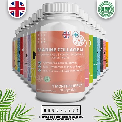 Hydrolysed Marine Collagen 700mg with Hyaluronic Acid, Vitamin C, Vitamin E, Copper & Biotin G R O U N D E D COFFEE SCRUB uk supplements