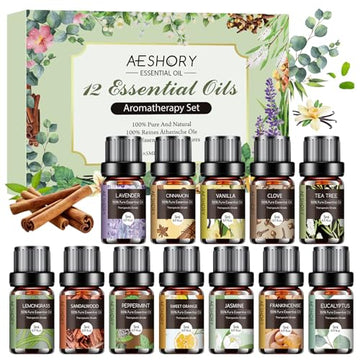 Essential Oils Set - 12 Pcs Aromatherapy Essential Oil Kit for Diffuser, Humidifier, Aromatherapy, Massage Aeshory uk supplements
