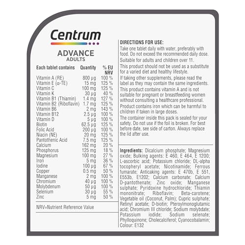 Centrum Advance Multivitamin & Mineral Supplements, 24 essential nutrients including Centrum uk supplements