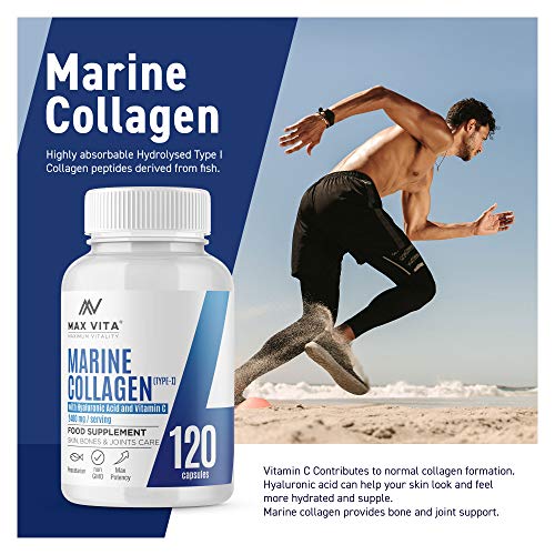 Marine Collagen Type 1 2400mg - 120 Capsules Supplement with Hyaluronic Acid and Vitamin C MAX VITA MAXIMUM VITALITY uk supplements