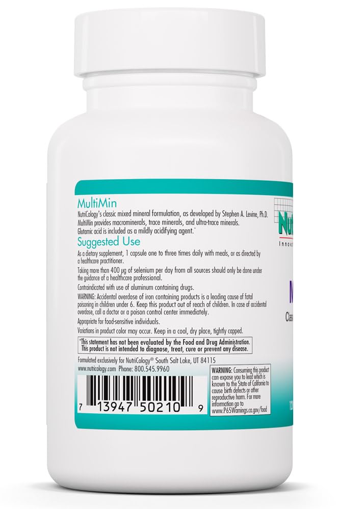NutriCology MultiMin - Essential Mineral Blend with Macro Trace & Ultra Trace Minerals - Supports Mineral Balance Absorption & Cellular Function - 120 Servings - 120 Vegetarian Capsules Allergy Research Group uk supplements