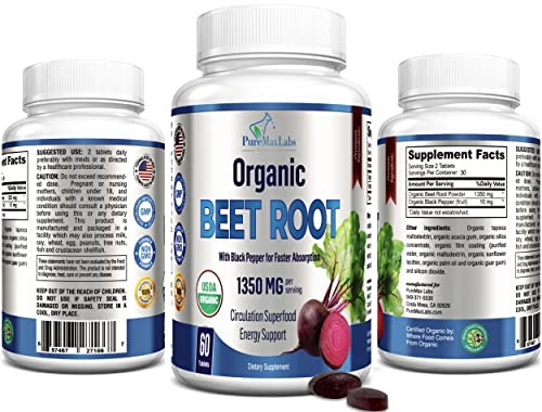YUMMYVITE Organic Beet Root Powder Tablets - 1350mg with Black Pepper for Faster YUMMYVITE uk supplements