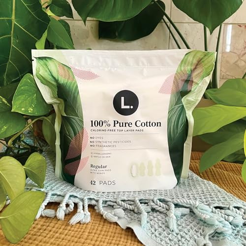 L. Pure Cotton Topsheet Pads for Women, Regular Absorbency, Ultra Thin Pads with Wings L. uk supplements