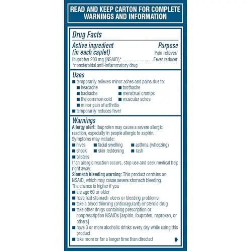 Advil Pain Reliever and Fever Reducer, Pain Relief Medicine with Ibuprofen 200mg for Headache, Backache, Menstrual Pain and Joint Pain Relief - 100 Coated Caplets Advil uk supplements
