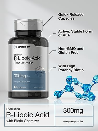 Stabilized R-Lipoic Acid 300mg | 60 Capsules | with Biotin Optimizer | Non-GMO, Gluten Horbäach uk supplements
