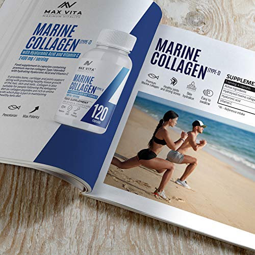 Marine Collagen Type 1 2400mg - 120 Capsules Supplement with Hyaluronic Acid and Vitamin C MAX VITA MAXIMUM VITALITY uk supplements