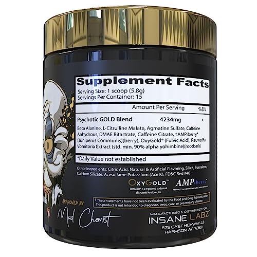 Insane Labz Psychotic Gold, High Stimulant Pre Workout Powder, Extreme Lasting Energy Insane Labz uk supplements