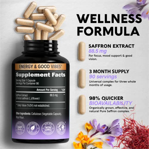 Natural Saffron Supplements - Pure Saffron Extract 88.5 mg - Made in USA - Mood NUTRAHARMONY uk supplements