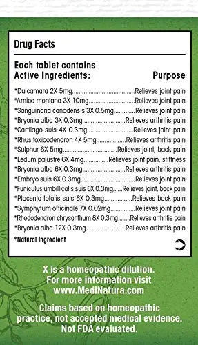 MediNatura T-Relief Extra Strength Arthritis Pain Reliever Arnica +12 Natural Medicines for Joint Soreness Stiffness Aches, Quick Dissolving Pain Relief for Women & Men - 100 Tablets (4 Pack) MediNatura uk supplements