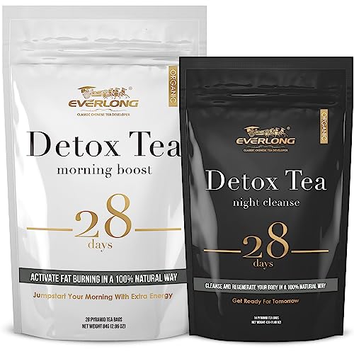 EVERLONG Detox Tea 28 Day Morning Boost Tea and Night Cleanse Tea, Burn Fat and Boost EVERLONG uk supplements