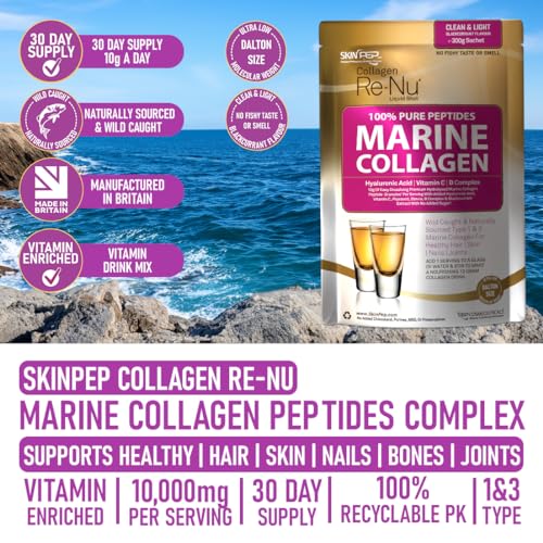 SkinPep® Collagen Re-Nu Liquid Shot Sachet 15-30 Day Supply - The Anti-Ageing Daily Collagen Drink Mix SkinPep uk supplements