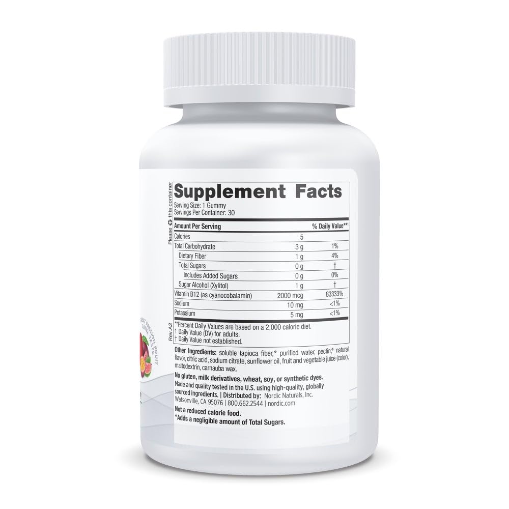 Nordic Naturals Zero Sugar Vitamin B12 Gummies - 2000 mcg Vitamin B12 per Gummy, Passion Fruit Guava Flavor - 30 Gummies, Essential Nutrient Support for Energy Production and Brain Health, 30 Servings Nordic Naturals uk supplements