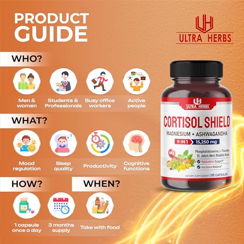 CORTISOL SHIELD 9 IN 1 - 15,250mg Magnesium + Ashwagandha with Phosphatidylserine ULTRA HERBS uk supplements