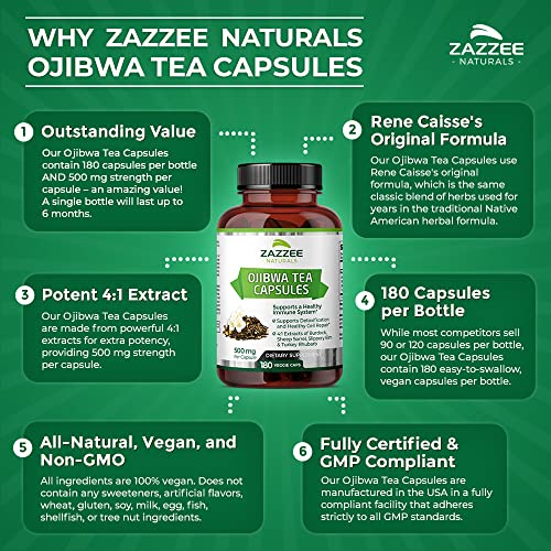 Zazzee Extra Strength Ojibwa Tea 500 mg, 180 Vegan Capsules, Rene Caisse's Original Zazzee uk supplements