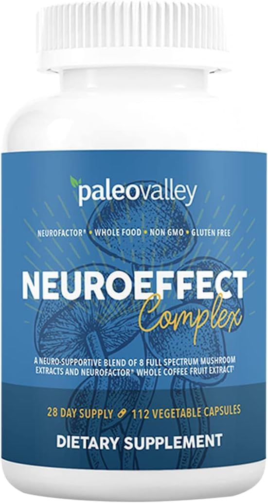 Paleovalley NeuroEffect - Neuro Mushroom Coffee Nutritional Supplement for Focus, Memory, and Energy Support - 28-Day Supply - 8 Full Spectrum Mushroom and Whole Coffee Fruit Extracts Paleovalley uk supplements