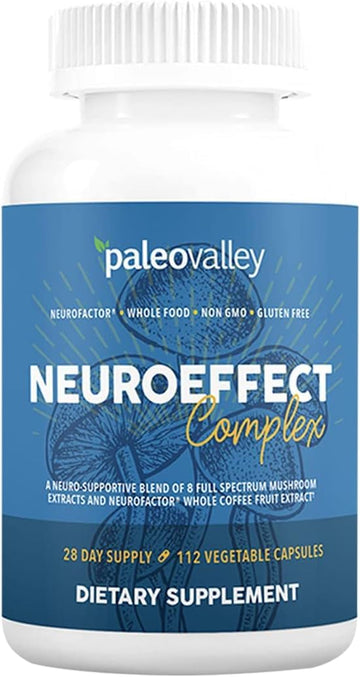 Paleovalley NeuroEffect - Neuro Mushroom Coffee Nutritional Supplement for Focus, Memory, and Energy Support - 28-Day Supply - 8 Full Spectrum Mushroom and Whole Coffee Fruit Extracts Paleovalley uk supplements