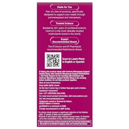 Centrum Complete Multivitamin Supplement + Hot Flash Support Menopause Support Tablets, with Clinically Studied geniVida, 30 Count Centrum uk supplements