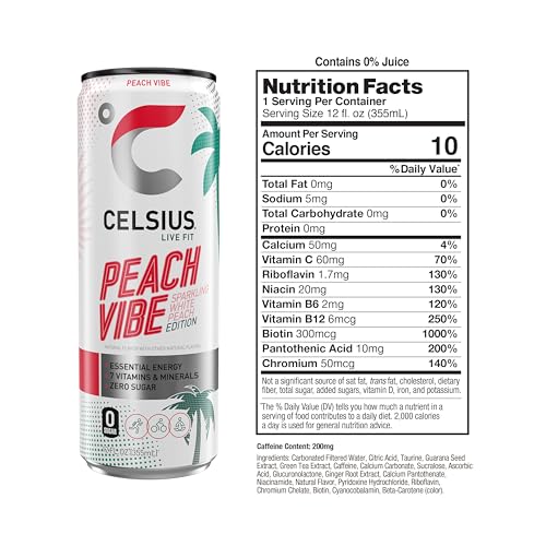 CELSIUS Sparkling Peach Vibe, Functional Essential Energy Drink 12 Fl Oz (Pack of 12) CELSIUS uk supplements