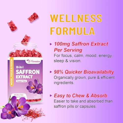 VZOXAINS 2 Pack Saffron Supplement Gummies, Sugar Free Saffron Extract with Magnesium VZOXAINS uk supplements