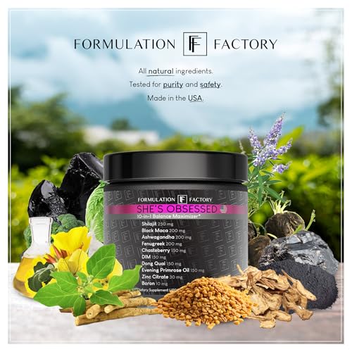 Formulation Factory She's Obsessed: 10-in-1 Hormone Balance Maximizer with Shilajit, Maca, Ashwagandha, DIM, Dong Quai, Zinc & More for Vitality & Balance – 120 Capsules 2 Months Formulation Factory uk supplements