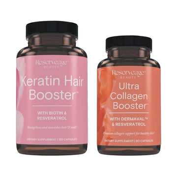Reserveage Ultra Collagen Booster & Keratin Hair Booster - Features Dermaval, Biotin & Resveratrol - Support Hair & Skin - 90 Ultra Collagen Booster Capsules, 120 Keratin Hair Booster Capsules Reserveage Nutrition uk supplements