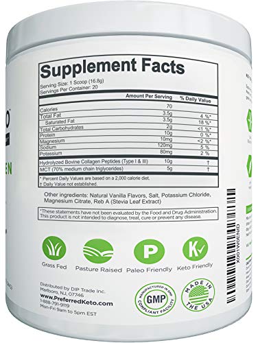Keto Collagen Protein Powder with MCT Oil – Keto and Paleo Friendly Grass Fed Preferred Elements uk supplements