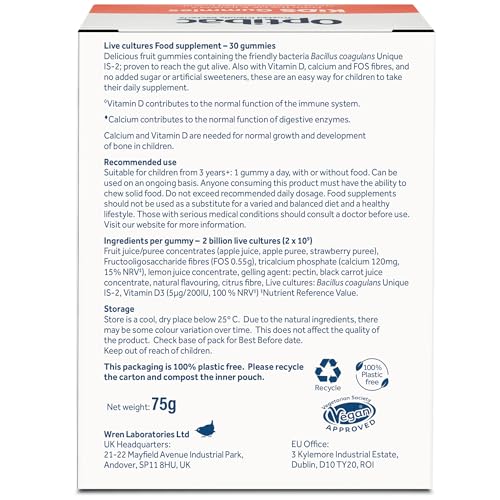 Optibac Kids Probiotic with Vitamin D & Calcium for Immune System Support & Gut Health OptiBac uk supplements