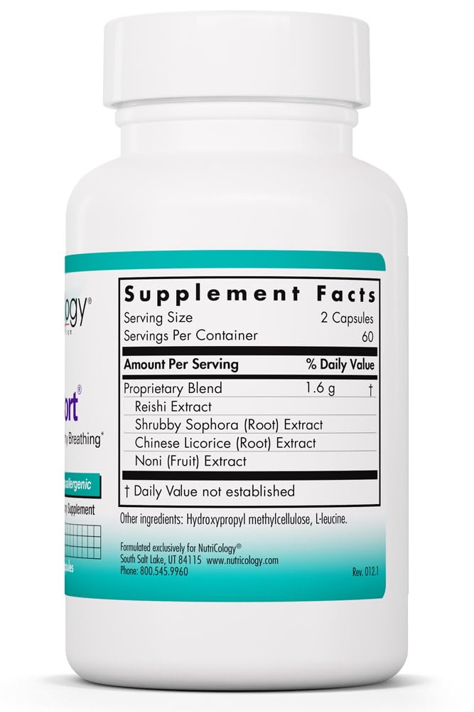 Nutricology PhytoCort Supplement - Respiratory Support, Lung Health, Lung Detox, Lung Cleanse, Healthy Breathing, Herbal Support, Reishi, Licorice, Noni, Vegetarian Capsules - 120 Count Nutricology uk supplements