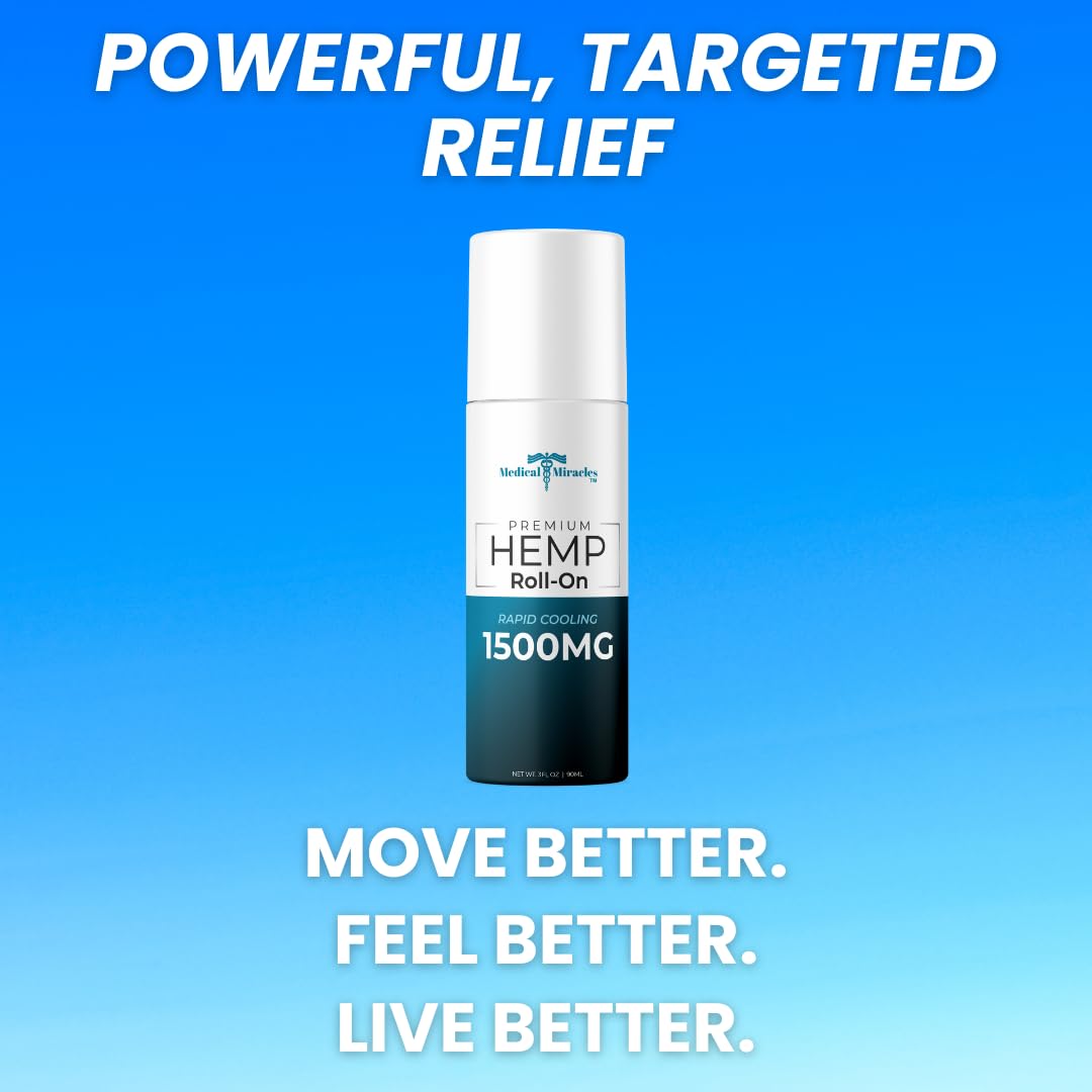 Medical Miracles New Hemp Oil Roll On - Ideal for Muscles, Hips, Joints, Neck, Back, Elbows, Fingers, Hands, and Knees (1500mg Roll-On) Medical Miracles uk supplements