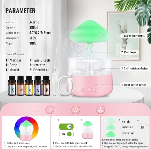 Rain Cloud Humidifier Water Drip with 5 Essential Oils, Cloud Diffuser with 7 Changing Colors Night Lights EvCZen uk supplements