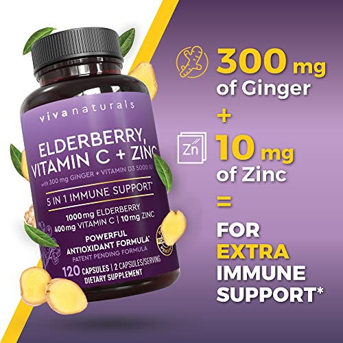 Viva Naturals Sambucus Elderberry with Vitamin C and Zinc for Adults - 5 in 1 Sambucus Viva Naturals uk supplements