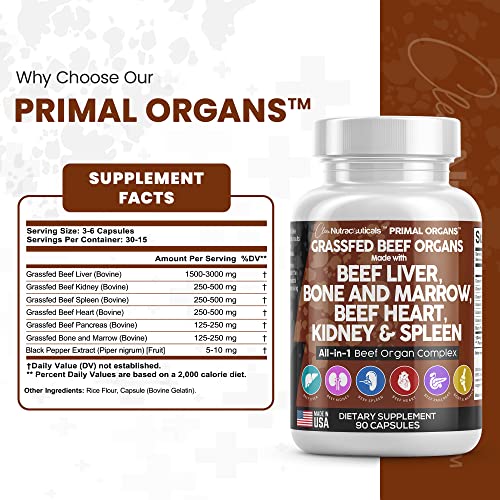 Grass Fed Beef Liver Capsules 3000mg - Premium Quality Beef Organs Clean Nutraceuticals uk supplements