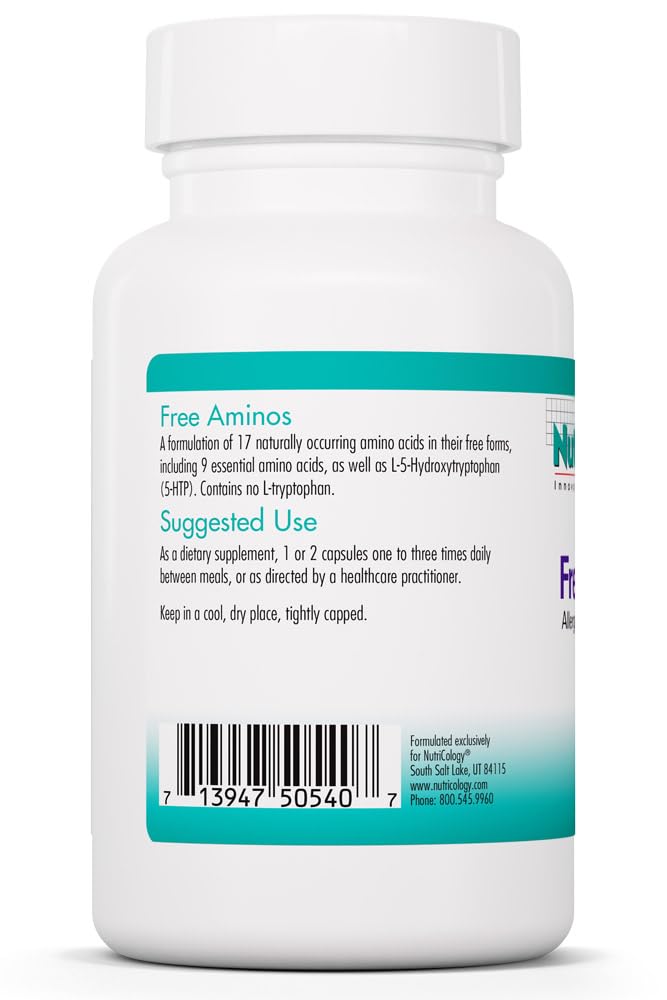 Nutricology Free Aminos Supplement - Essential Amino Acids Complex, Lean Muscle Mass Support, Vegetarian Capsules - 100 Count Allergy Research Group uk supplements